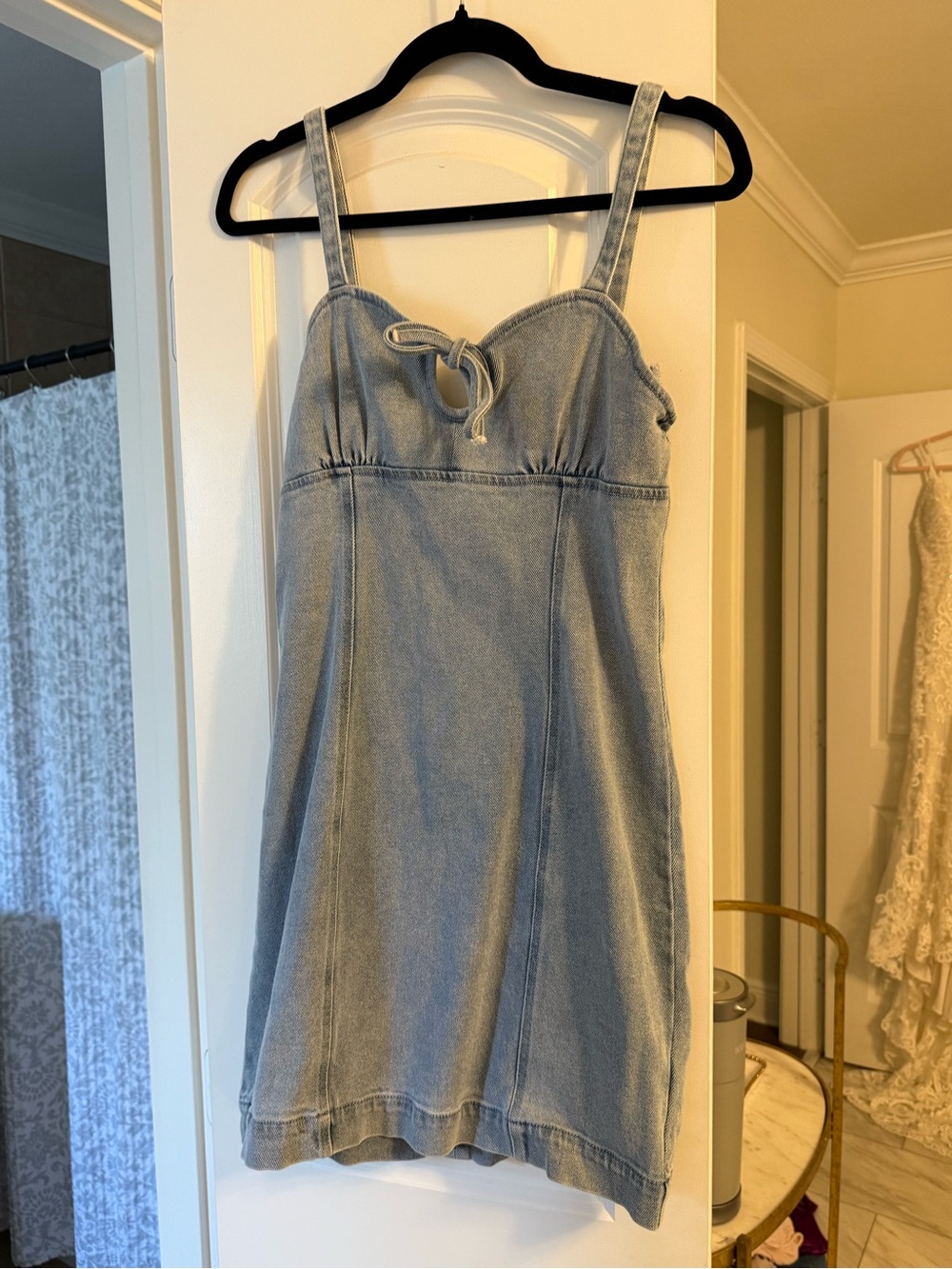 Abercrombie & Fitch Light Blue Denim Mini Dress with Tie Straps